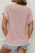 Mist Green Lace Patchwork Waffle Short Sleeve Top