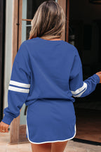 Orange Varsity Stripe Detail Drop Shoulder Pullover Mini Skort Set