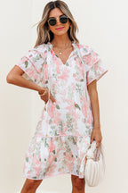 Sky Blue Floral Contrast Edge Layered Short Sleeve Mini Dress