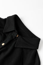 Black Waffle Knit Patchwork Exposed Seam Loose Shacket