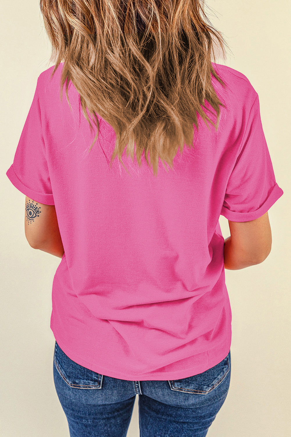 Orange Casual Plain Crew Neck Tee