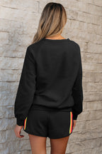 Bonbon Striped Accent Pullover and Shorts Two Piece Casual Set