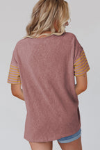 Mint Green Color Block Striped Detail Loose T Shirt