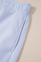 Beau Blue Puff Sleeve Pearl Embellished Scallop Trim Top 2 Piece Skort Set