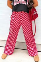 Rose Elastic Waist Plaid Full-length Shift Pants
