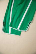 Black Contrast Striped Smocked Waist Drawstring Cropped Casual Pants