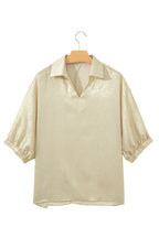 Myosotis Collared V Neck Half Sleeve Metallic Top