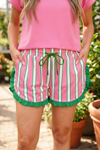 White Polka Dot Contrast Ruffle Trim Shorts