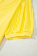 Bonbon Solid Color V Neck Short Puff Sleeve Blouse