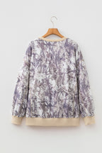 Khaki Abstract Camo Print Colorblock Trim Side Split Tunic Sweatshirt