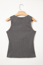 Coffee Vintage Distressed Ribbed Mineral Wash Tank Top