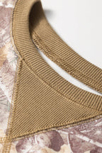 Brown Abstract Camo Print Color Block Detail Baggy Pullover Sweatshirt