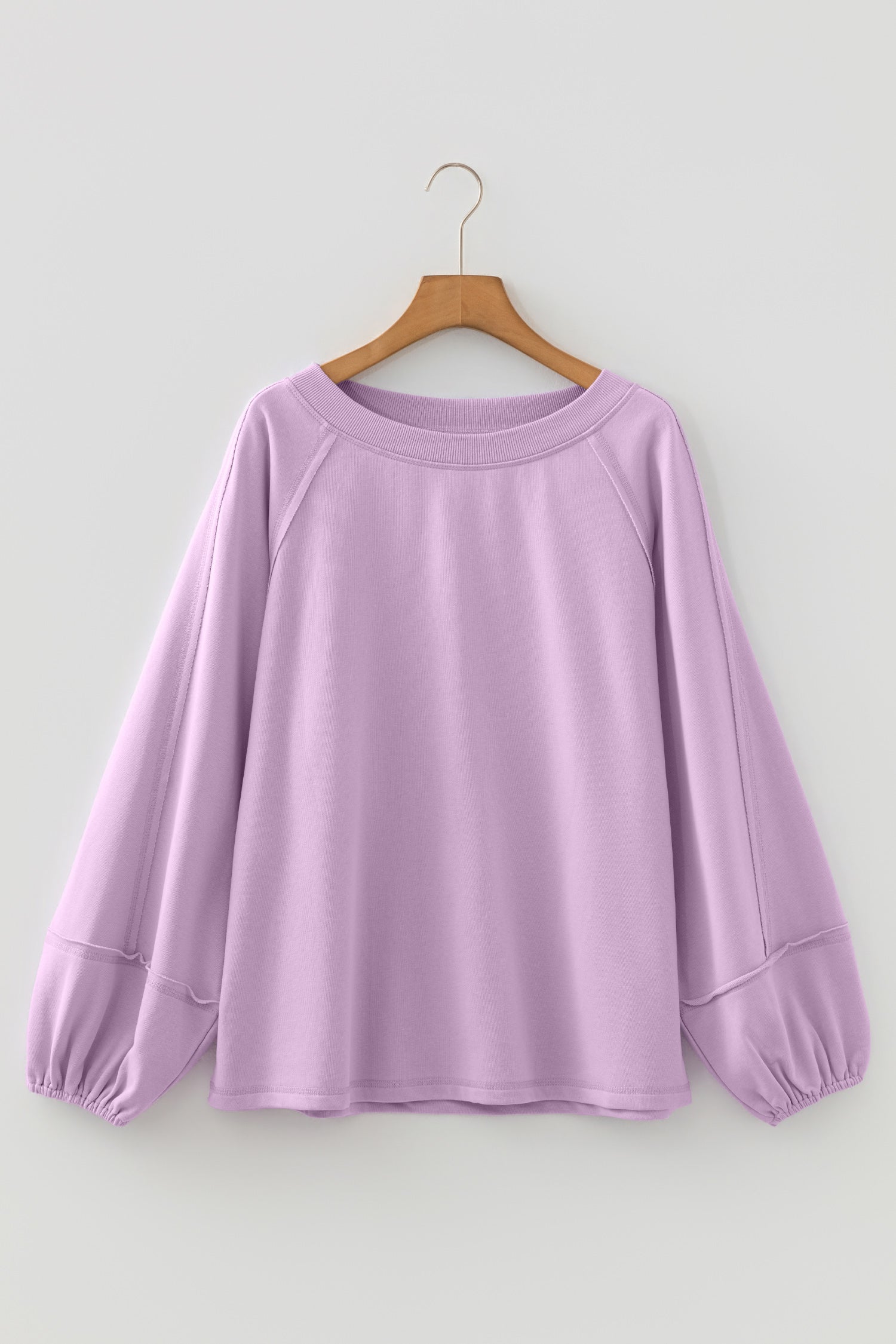 Beau Blue Solid Color Raw Seam Patchwork Baggy Sweatshirt
