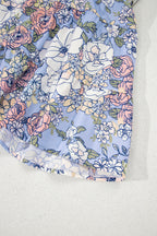 Sky Blue Floral Tiered Patchwork Spaghetti Strap Vacation Dress