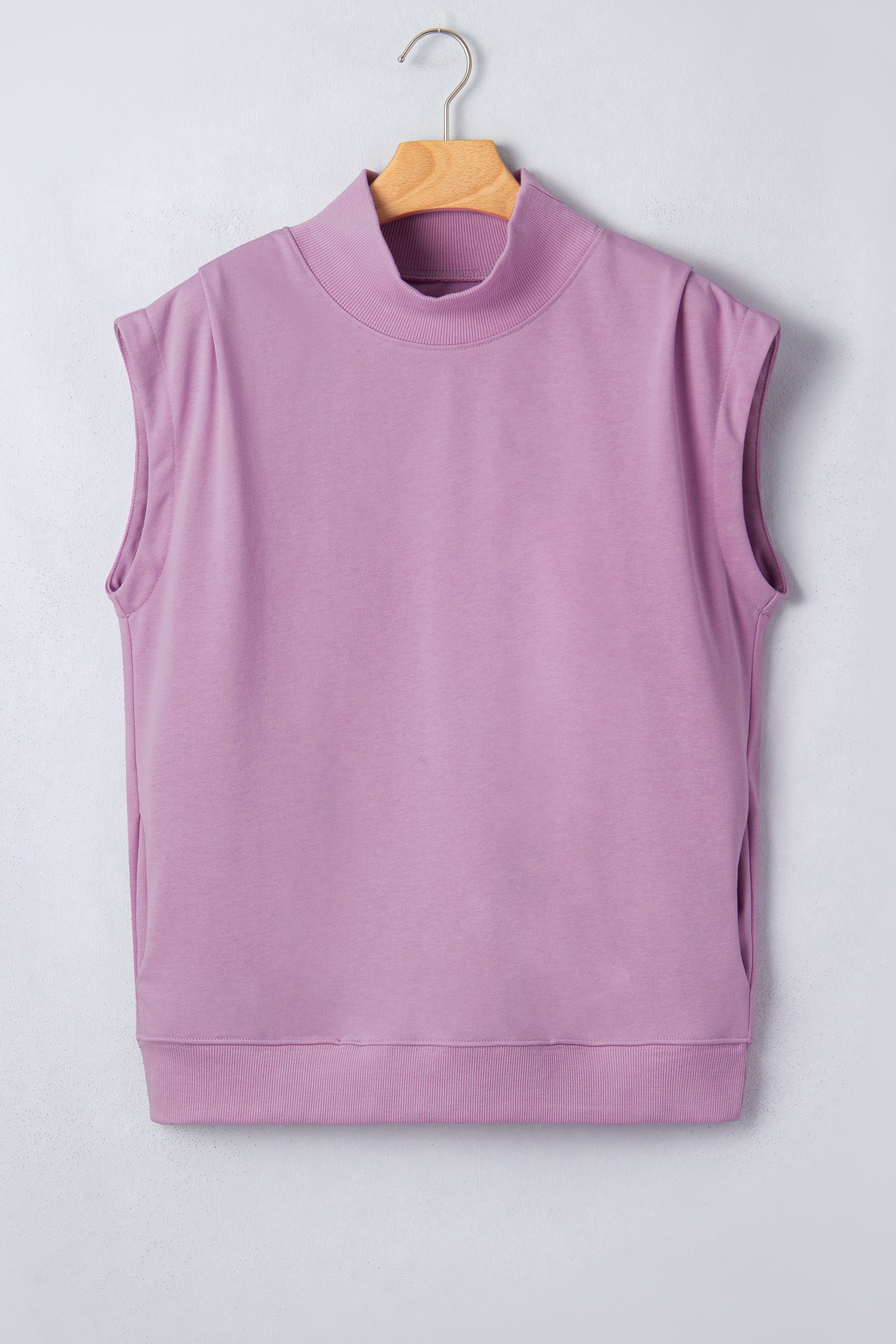 Pink Solid Color High Neck Cap Sleeve Loose Top