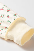 Beige Ribbed High Neck Patchwork Floral Print Baggy Pullover Sweatshirt