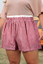 Black Contrast Trim Plaid Print Plus Size Shorts