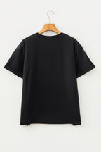 Black Game Day Camo Letter Print Round Neck Casual T Shirt