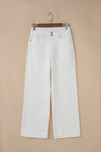 White 2-Button High Waist Wide Leg Jeans
