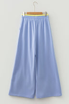 Grapefruit Orange Color Block Flower Patchwork Drawstring Contrasted Elastic Waist Wide Leg Pants