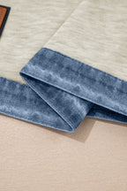 Beige Denim Color Block Patchwork Round Neck Tee