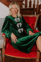 Evergreen Bowknot Decor High Waist Velvet Mini Dress
