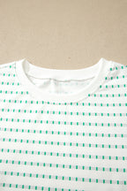 Green Striped Short Puff Sleeve Top