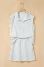 Light Grey Solid Color Sleeveless Zipper Tank and Skort Set
