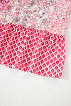 Red Boho Pattern Print Tassel Drawstring Elastic Waistband Maxi Skirt