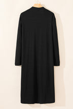 Black Solid Color Open Front Cardigan with Pocket