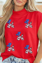 Racing Red Sequin American Flag Balloon Dog High Neck Short Sleeve Top