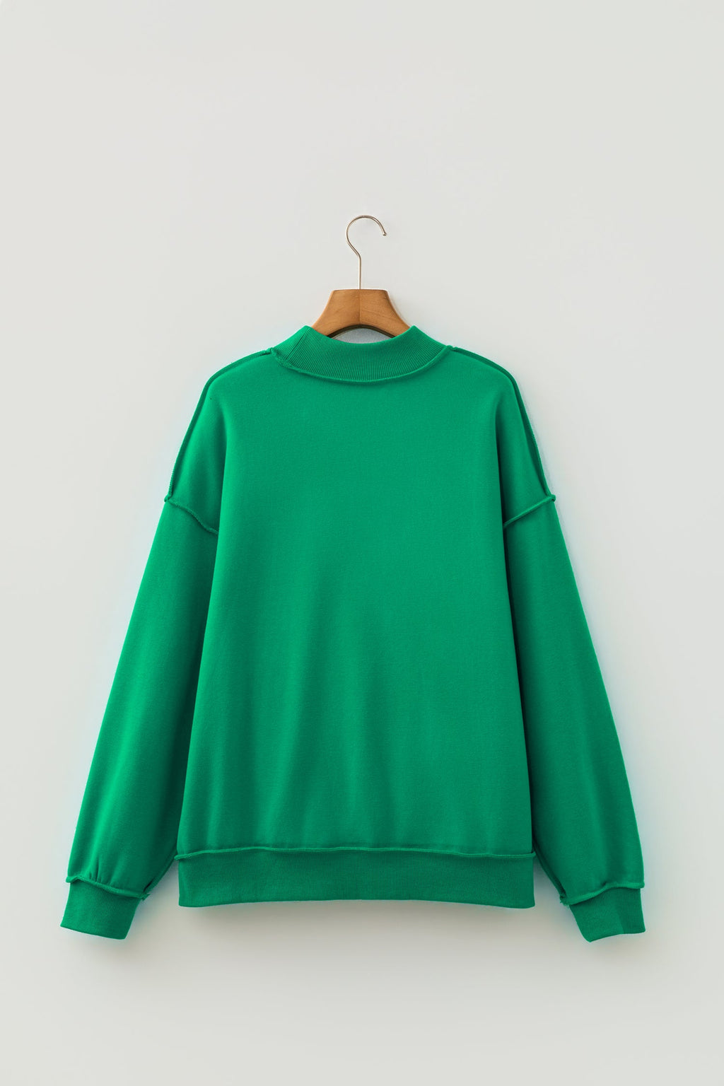Bright Green Oversize Drop Shoulder Reversible Mock Neck Sweatshirt