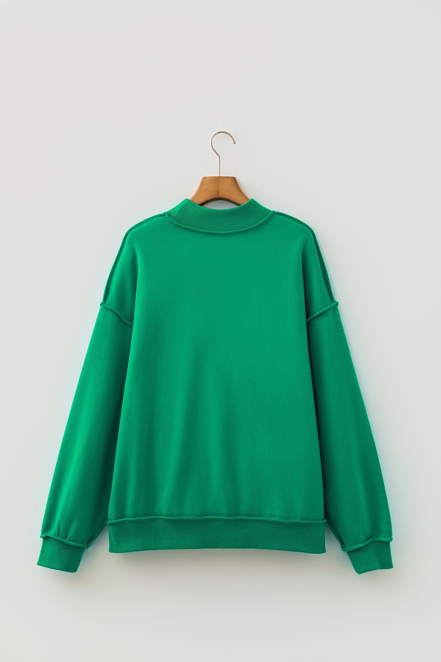Bright Green Oversize Drop Shoulder Reversible Mock Neck Sweatshirt