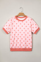 Blue Color Block Trim Polka Dot Casual Tee