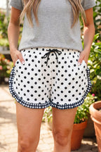 White Polka Dot Contrast Ruffle Trim Shorts