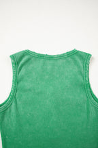 Coffee Vintage Distressed Ribbed Mineral Wash Tank Top