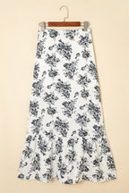 Black Boho Floral High Waist Ruffle Split Maxi Skirt