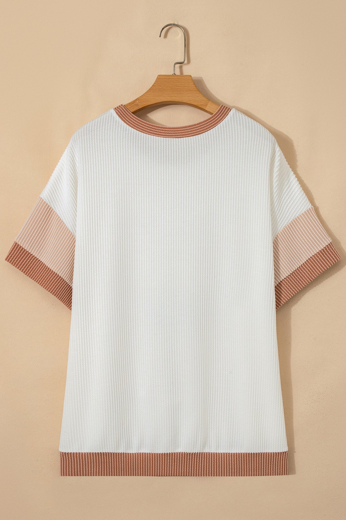 Apricot Bowknot Applique Plus Size Ribbed Top
