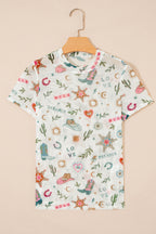 White LOVE WILD DREAMER Western Print Sheer Mesh Top