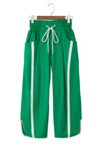 Black Contrast Striped Smocked Waist Drawstring Cropped Casual Pants