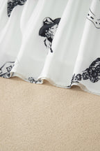 White Western Print Satin Long Skirt