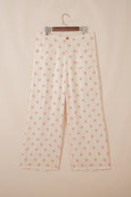 White Polka Dot Print Patched Pocket Mid-rise Straight Leg Pants