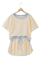 Turquoise Colorblock Edge Drop Shoulder T Shirt and Skort 2Pcs Set