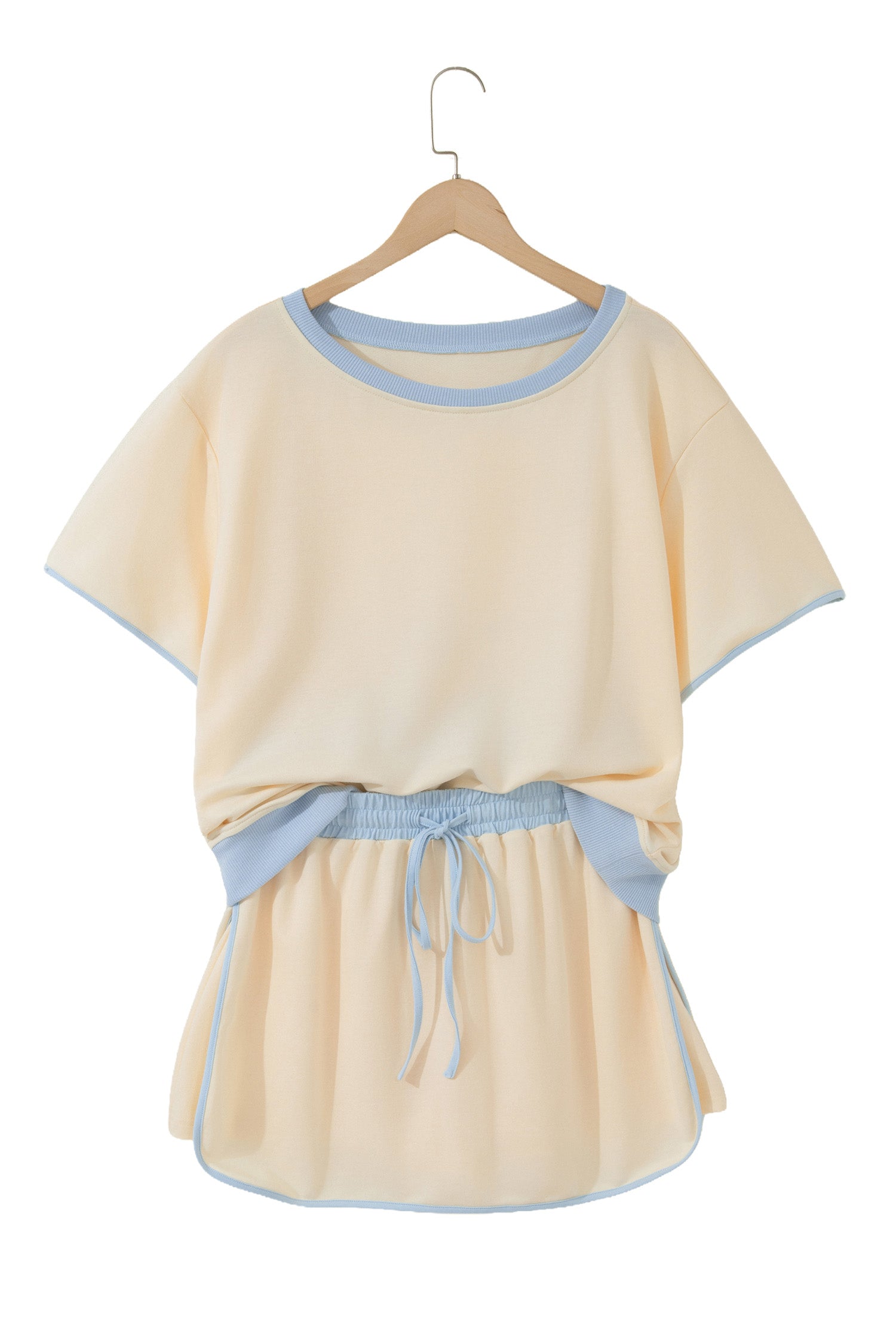 Turquoise Colorblock Edge Drop Shoulder T Shirt and Skort 2Pcs Set