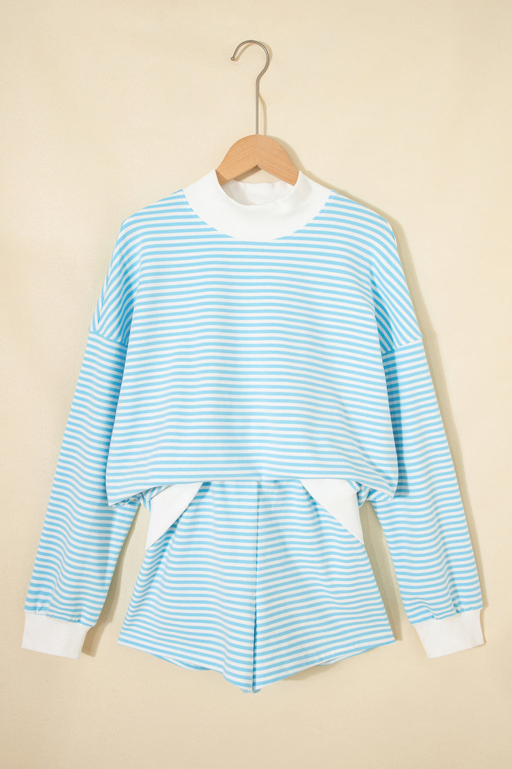 Pink Stripe Oversize Mock Neck Sweatshirt and Shorts Set