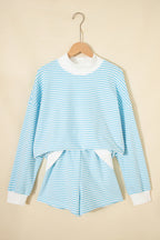 Pink Stripe Oversize Mock Neck Sweatshirt and Shorts Set